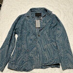 Solitaire Women’s Blazer Paisley Print Denim Jean Jacket size M. SOLD